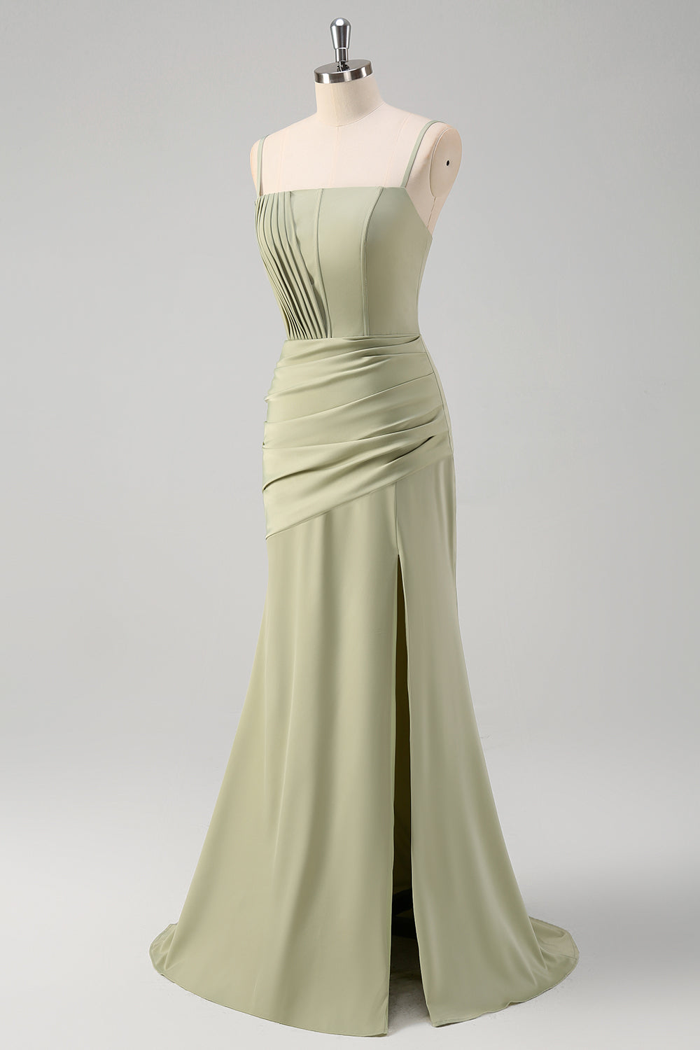 Sage Pleated Corset Mermaid Maxi Prom Dress with Slit - Image 3