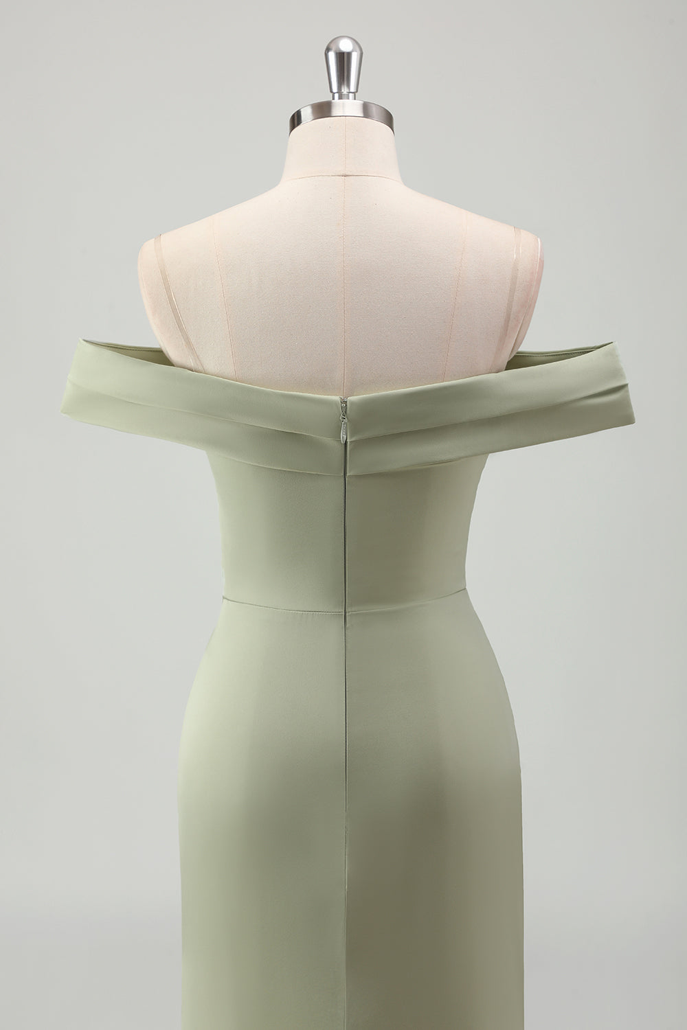 Sage Off the Shoulder Ruched Mermaid Maxi Prom Dress with Slit - Image 5