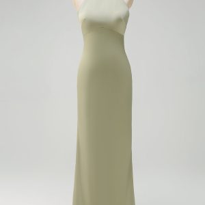 Sheath Sage Halter Backless Bridesmaid Dress