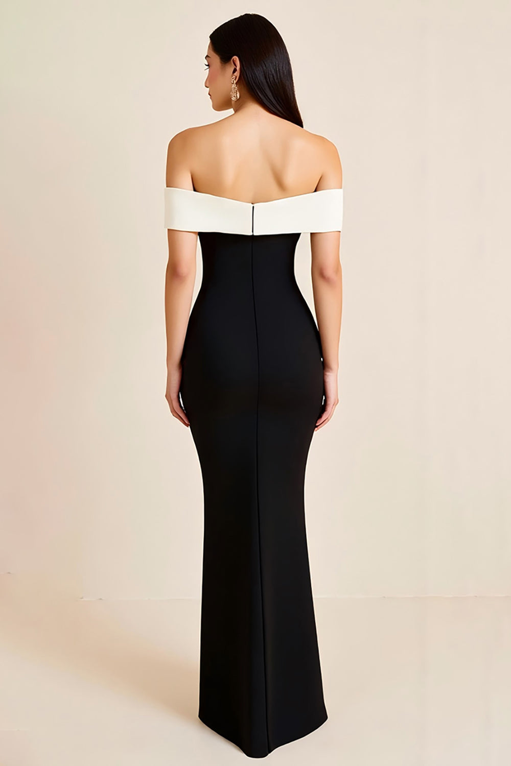 Sheath Off the Shoulder Satin Long Black Tie Dress - Image 2