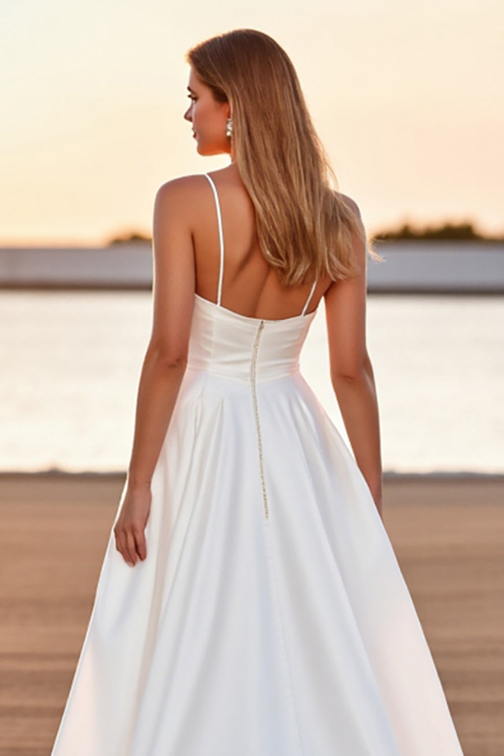 Satin White A Line High-Low Wedding Dress - Image 4