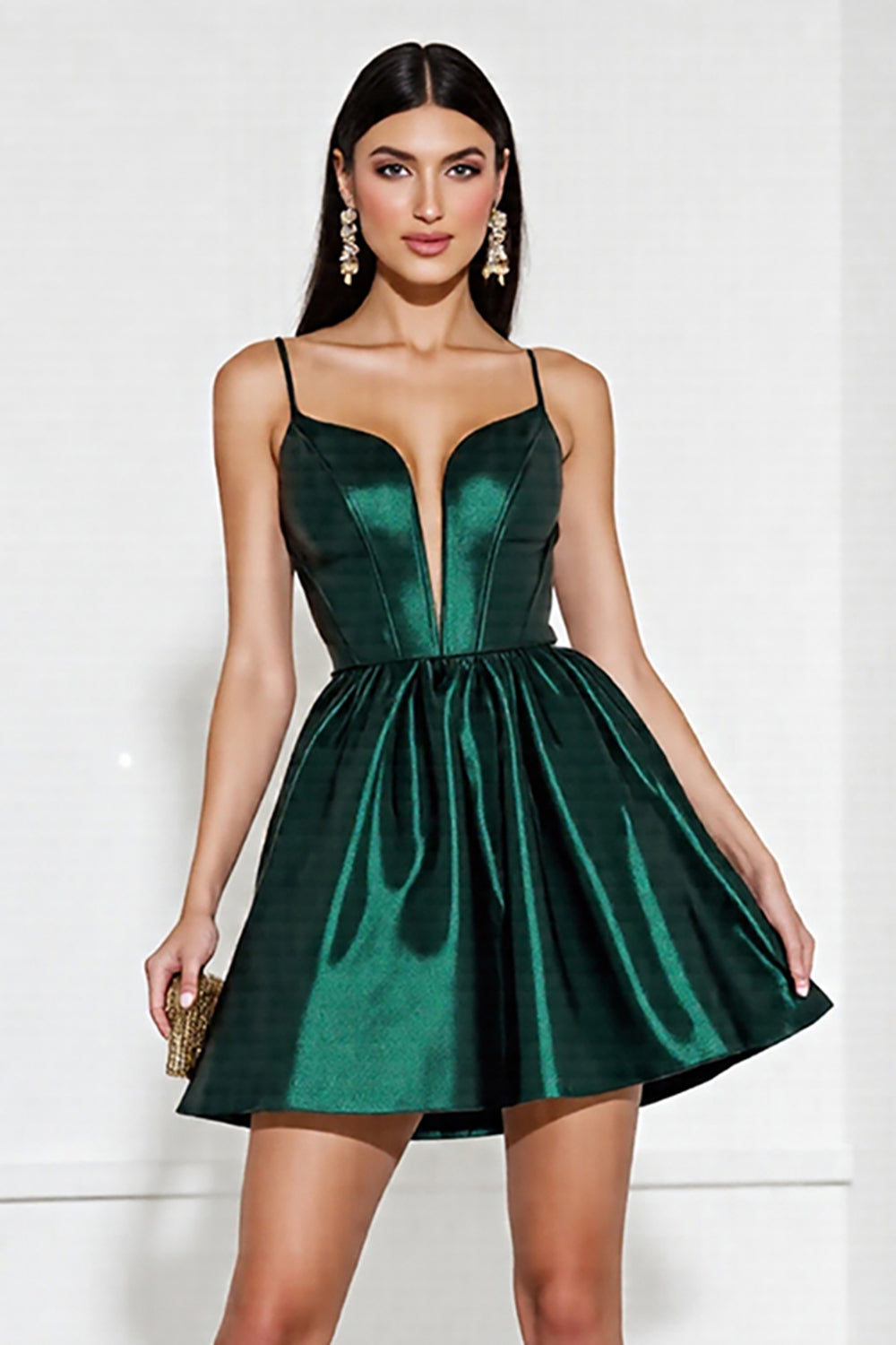 Satin Green A Line Short Homecoming Dress - Image 3