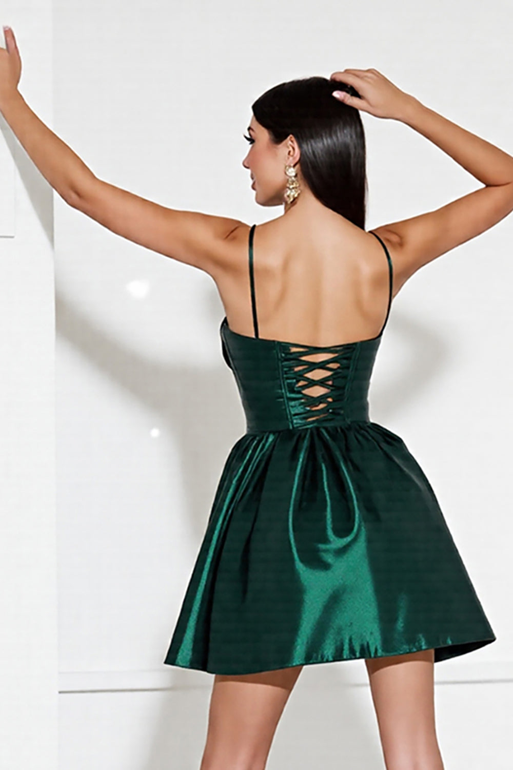 Satin Green A Line Short Homecoming Dress - Image 4