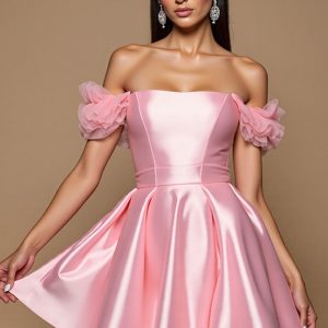 Satin Pink A Line Off The Shoulder Homecoming Dress