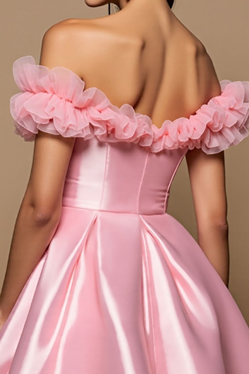 Satin Pink A Line Off The Shoulder Homecoming Dress - Image 4