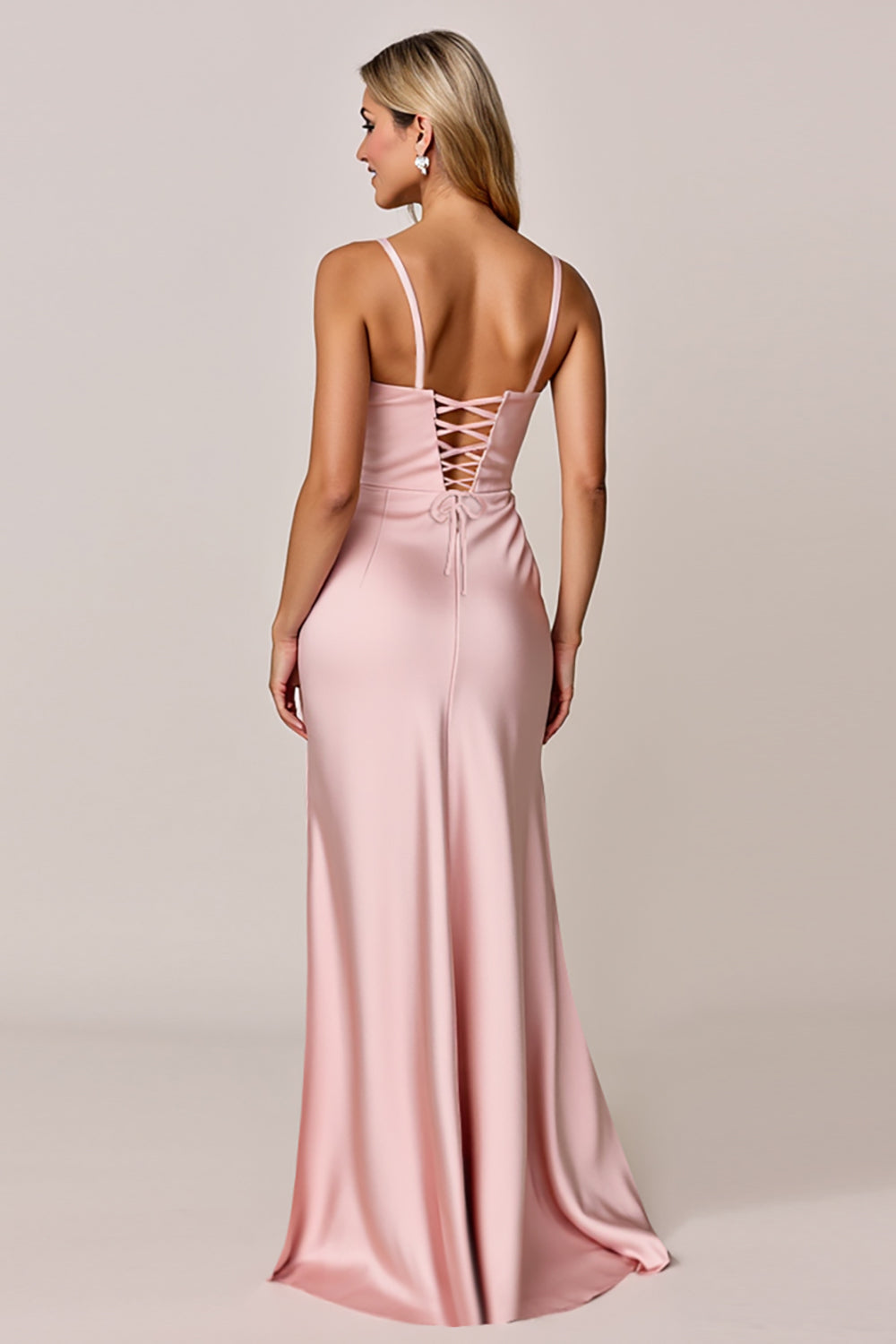 Satin Pink Sheath Wedding Guest Dress with Slit - Image 2