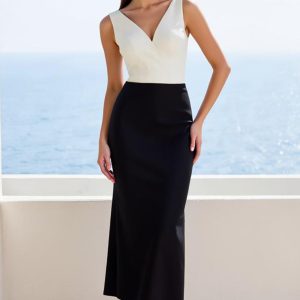 Sheath Black V-Neck Midi Work Dress