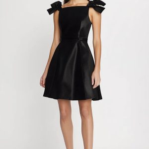 Satin A Line Little Black Dress with Bows