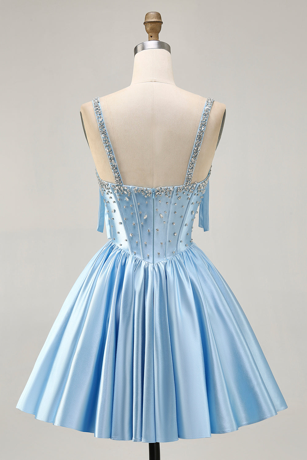 Satin Blue Corset A Line Homecoming Dress with Beading - Image 2