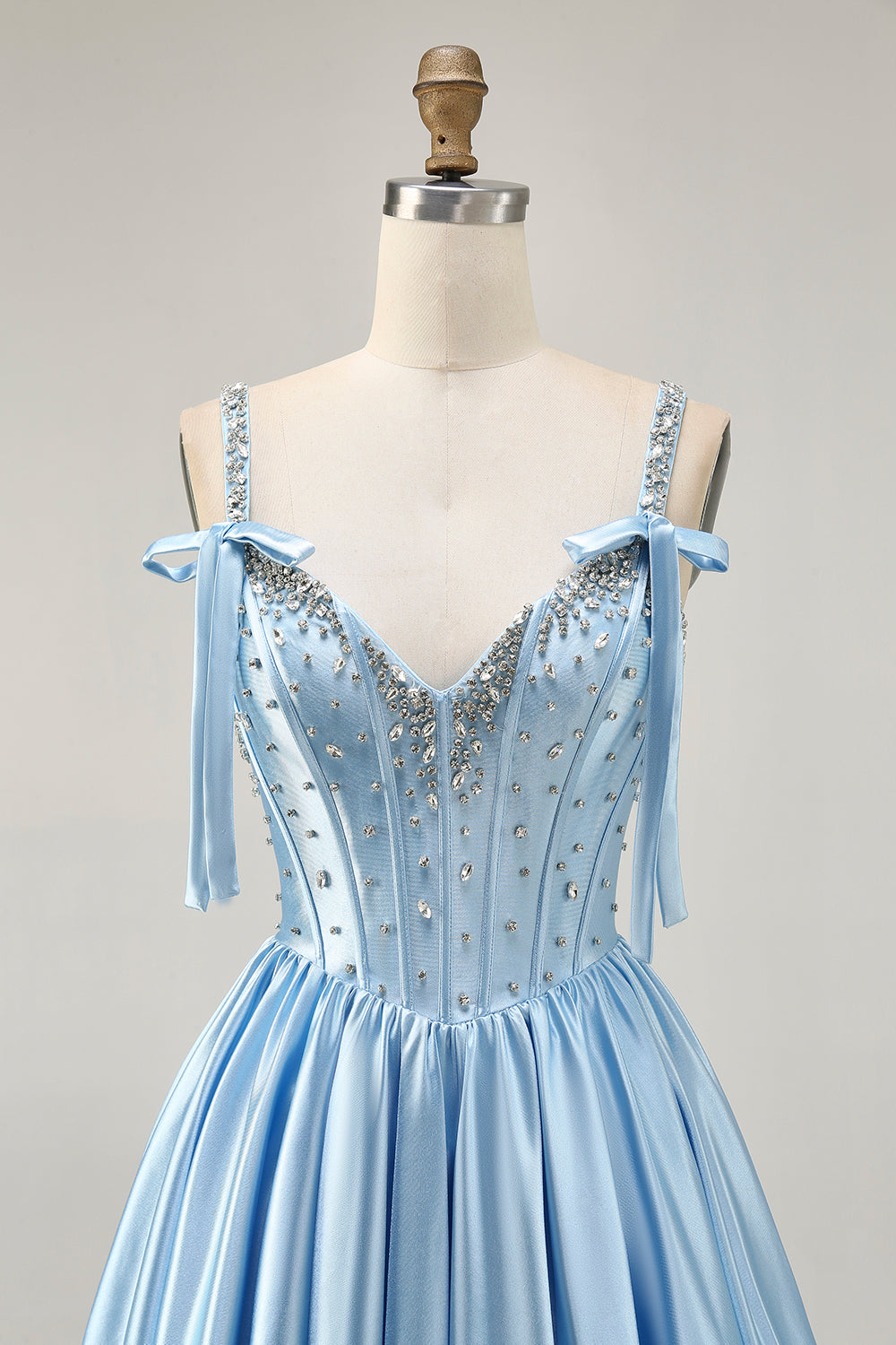 Satin Blue Corset A Line Homecoming Dress with Beading - Image 4