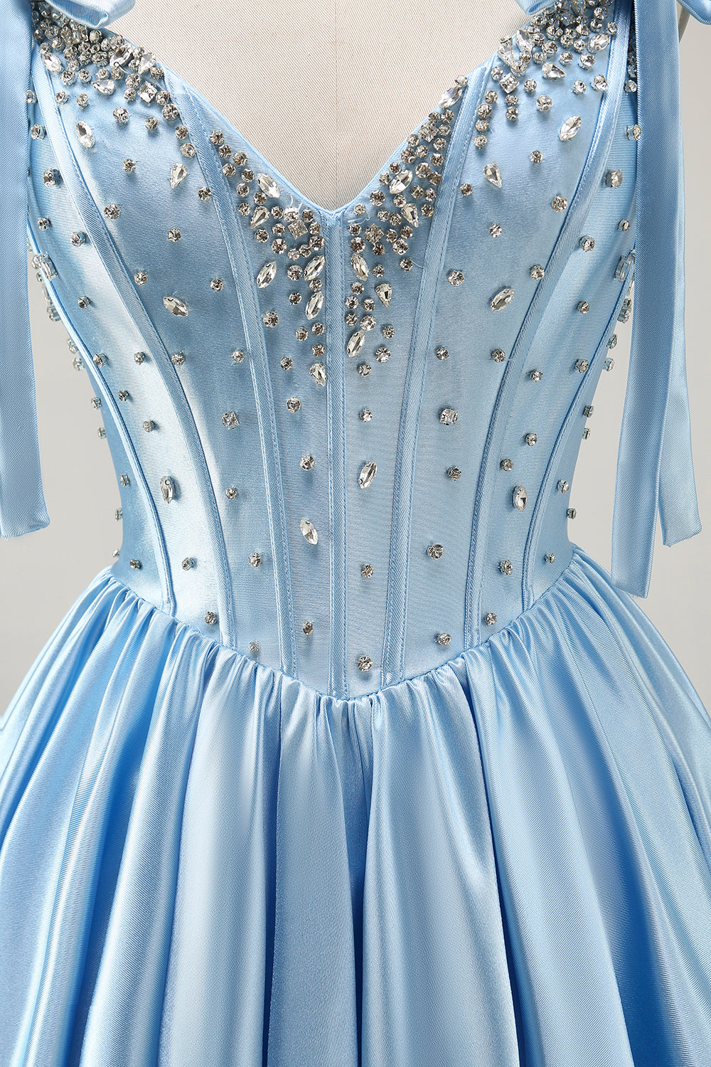 Satin Blue Corset A Line Homecoming Dress with Beading - Image 7