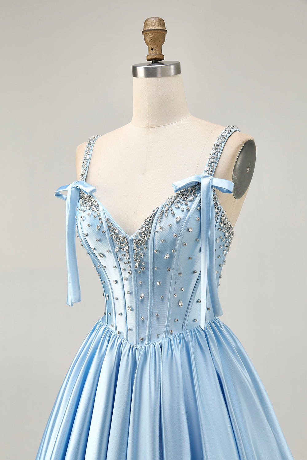 Satin Blue Corset A Line Homecoming Dress with Beading - Image 6