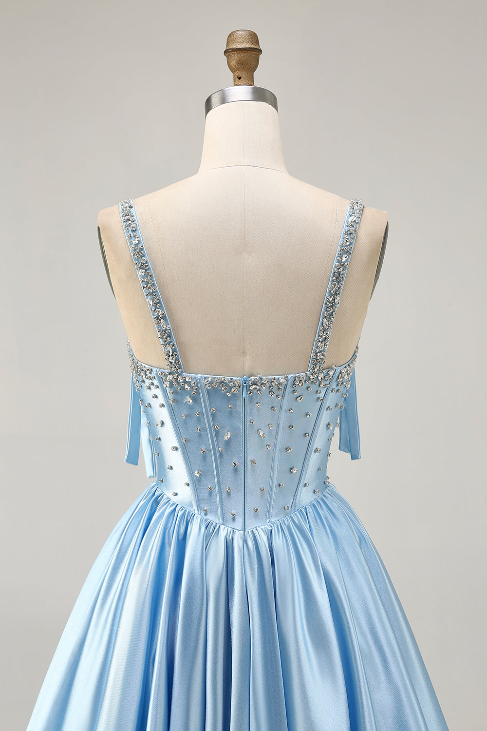 Satin Blue Corset A Line Homecoming Dress with Beading - Image 5