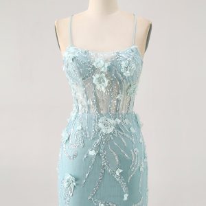 Sequin Green Bodycon Corset Homecoming Dress With 3D Flowers