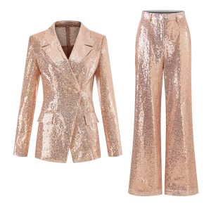 Sequin Golden 2-Piece Notched Lapel Prom Suit