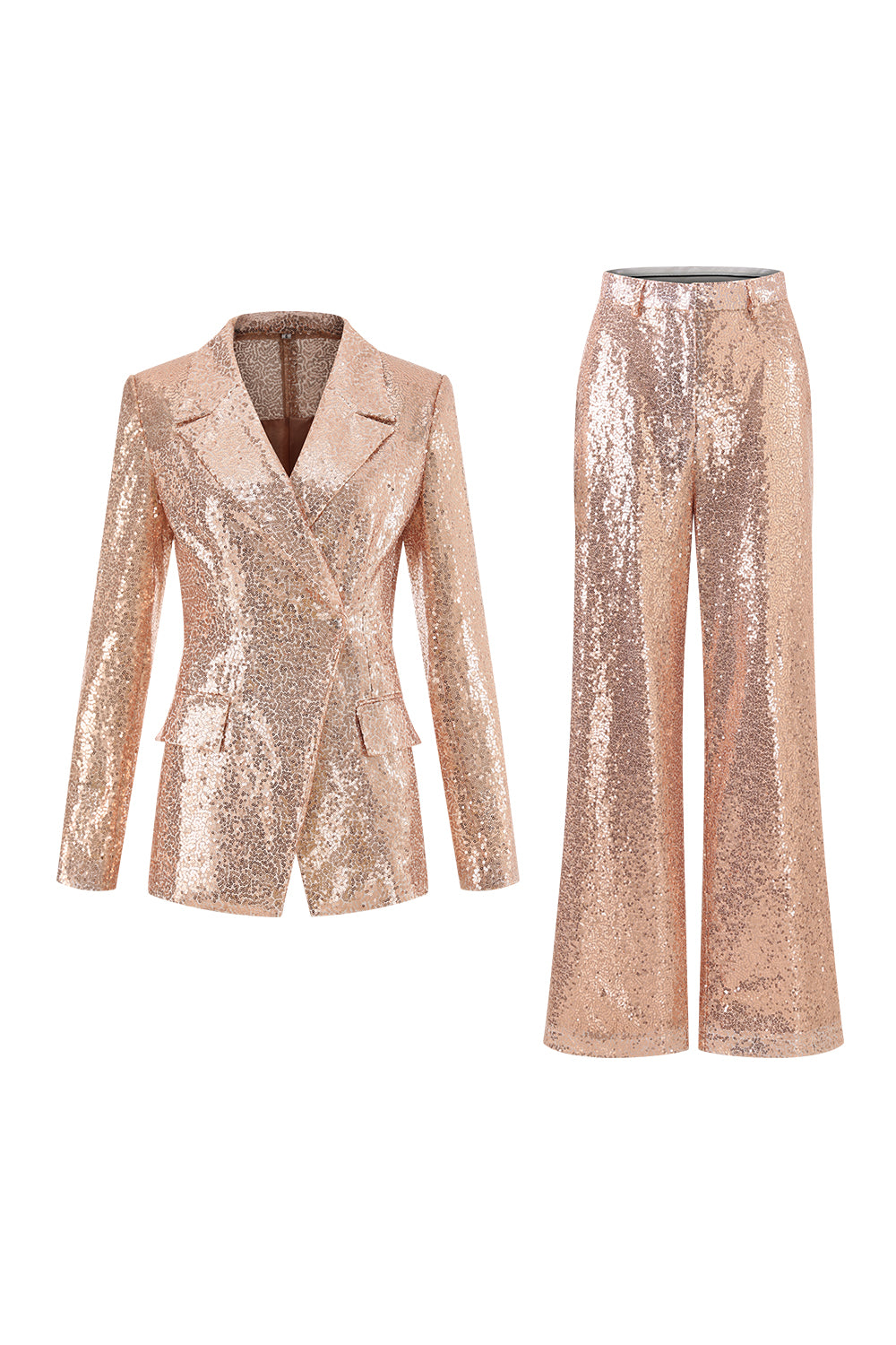 Sequin Golden 2-Piece Notched Lapel Prom Suit