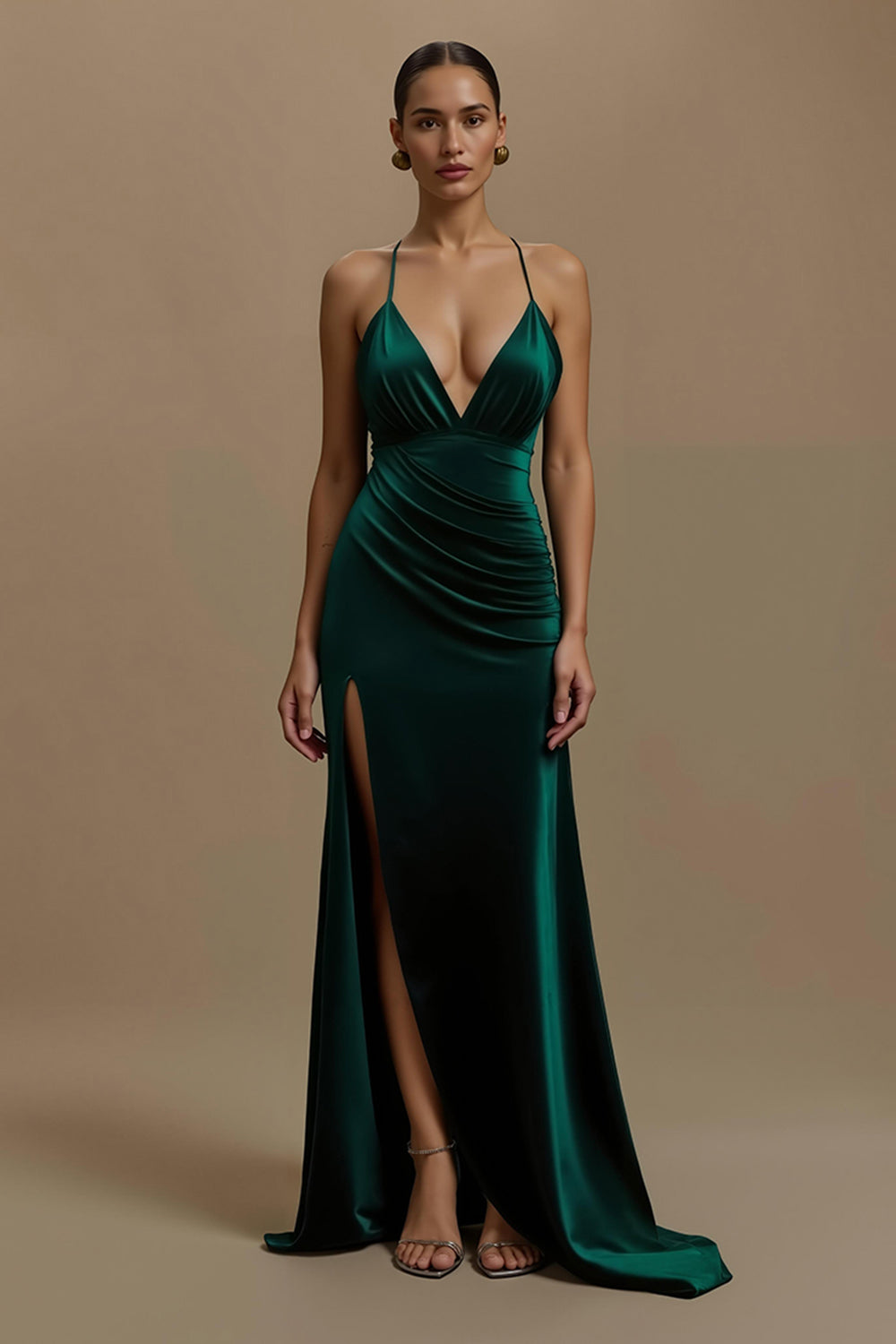 Sheath Spaghetti Straps Dark Green Holiday Dress With Slit