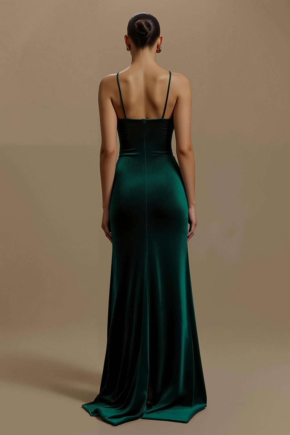 Sheath Spaghetti Straps Dark Green Holiday Dress With Slit - Image 2