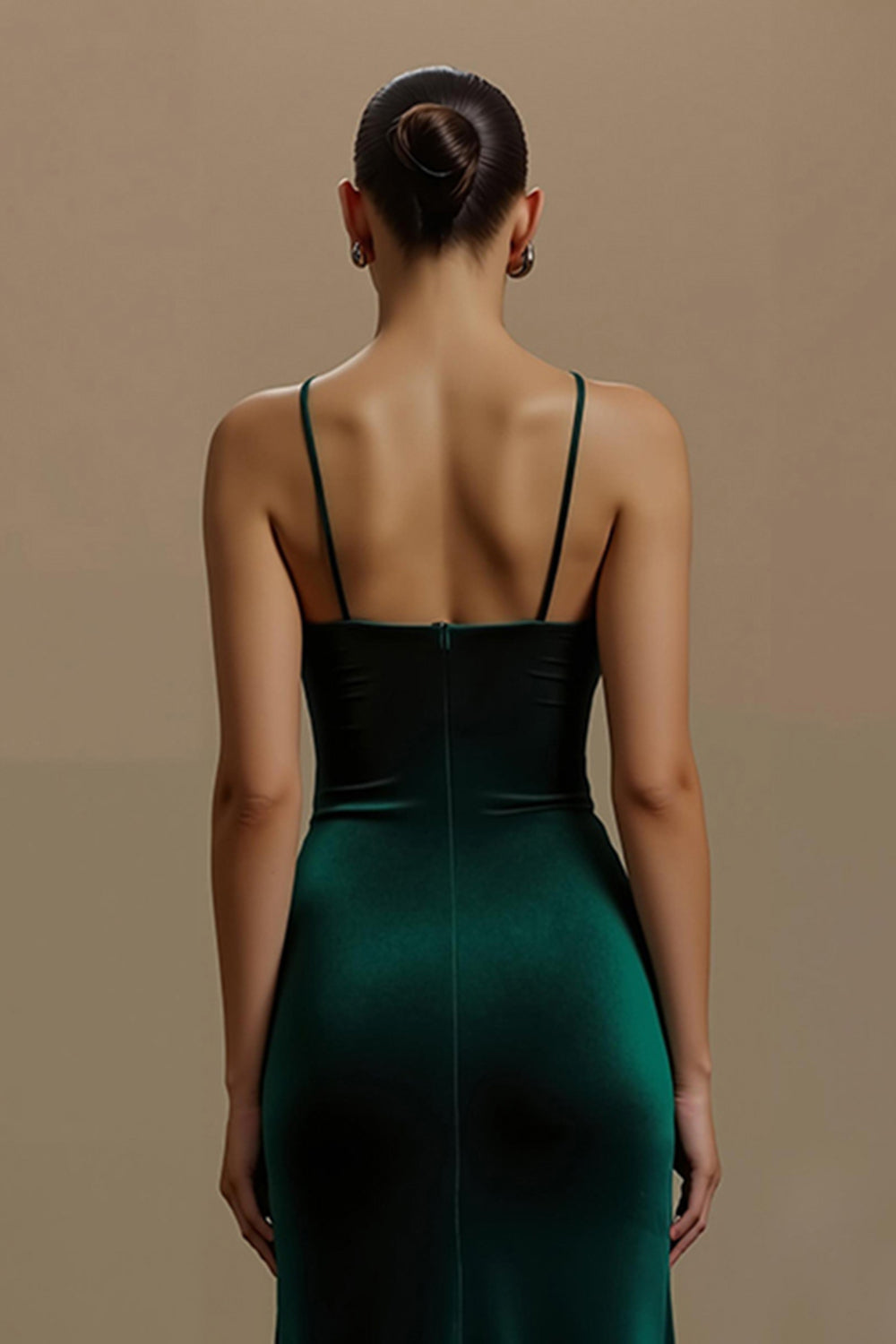 Sheath Spaghetti Straps Dark Green Holiday Dress With Slit - Image 4
