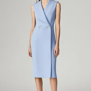 Sheath Sky Blue V-Neck Midi Dress