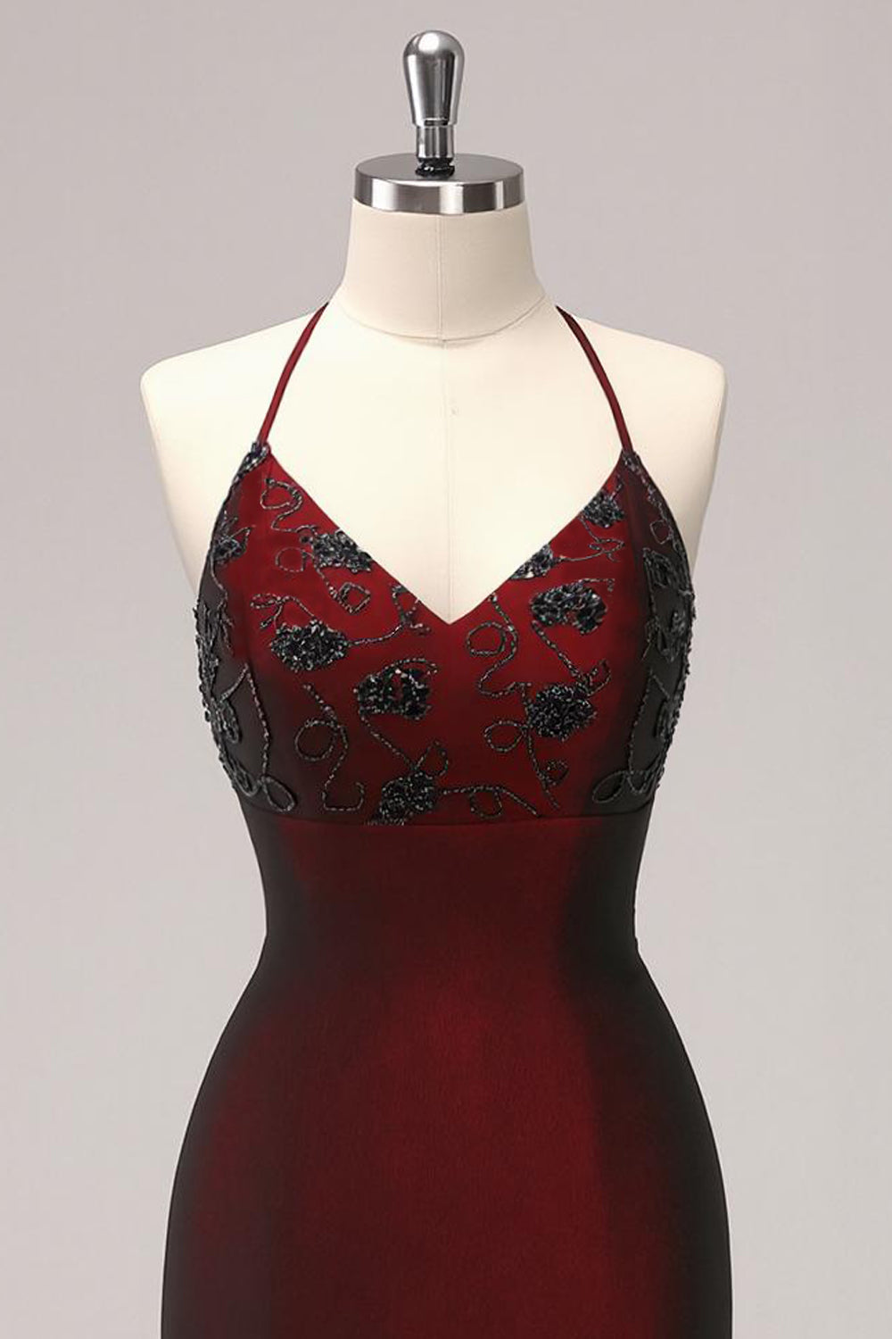 Sheath Beaded Black Red Formal Dress with Lace-up Back - Image 3