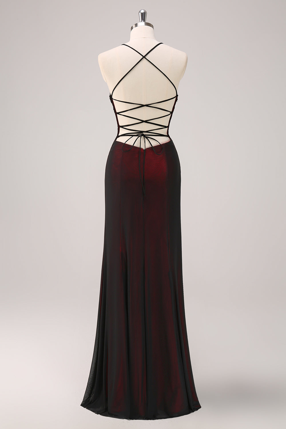 Sheath Beaded Black Red Formal Dress with Lace-up Back - Image 2