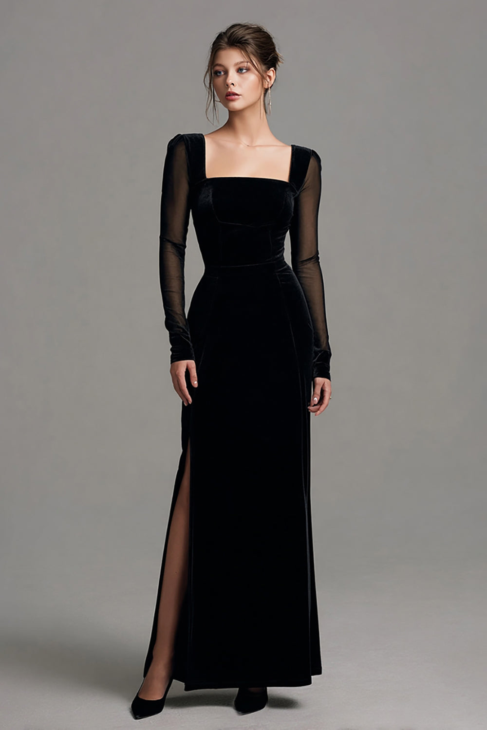 Sheath Black Long Sleeve Formal Dress With Slit