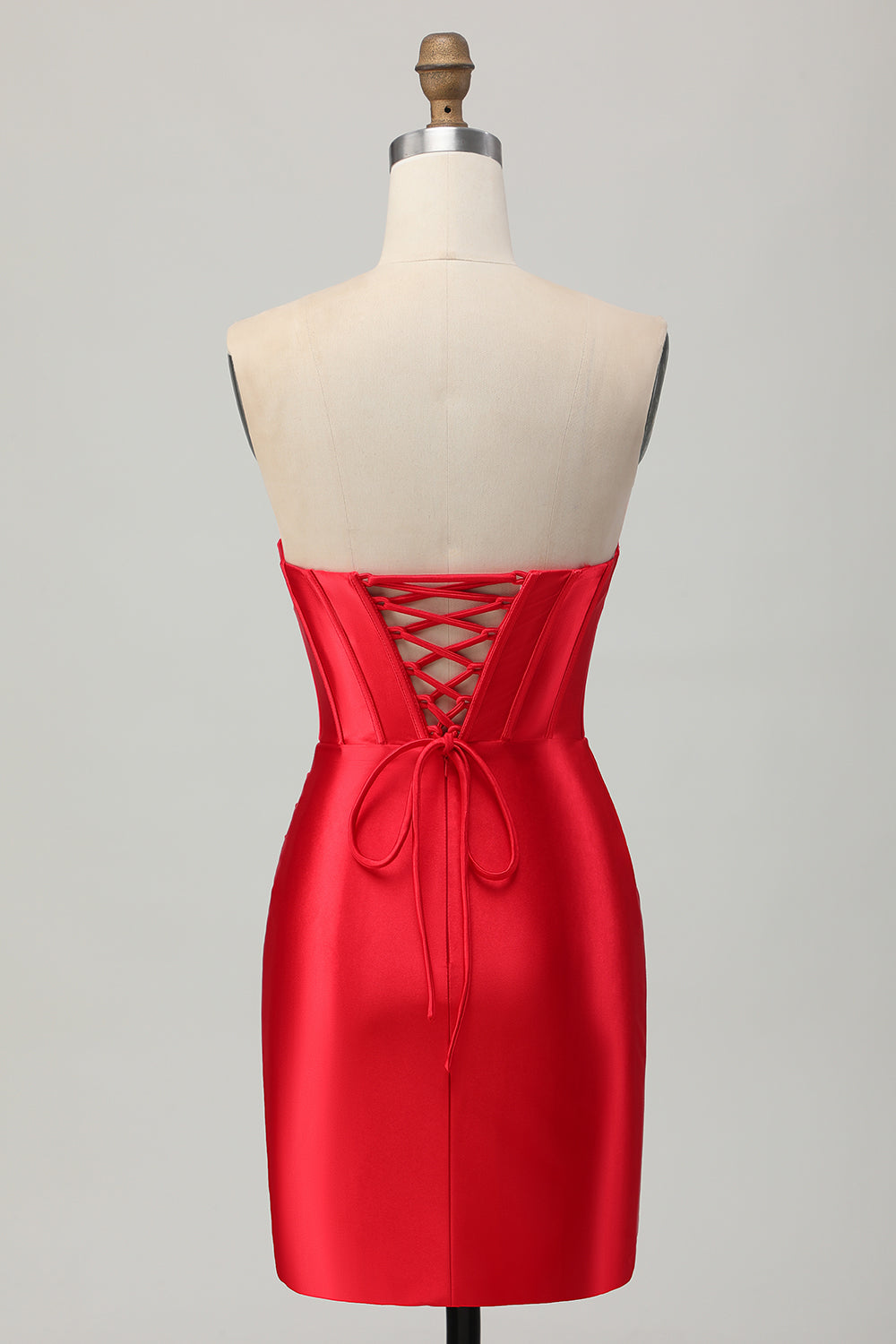 Satin Corset Strapless Bodycon Red Homecoming Dress With Slit - Image 4