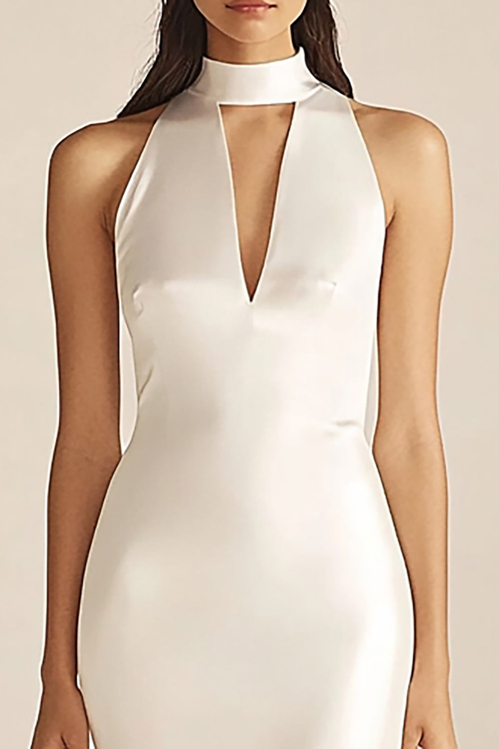 Satin Mermaid High Neck Ivory Cut Out Engagement Dress - Image 2