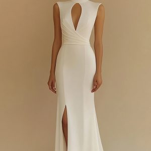 Sheath Ivory Cut Out Engagement Dress with Slit