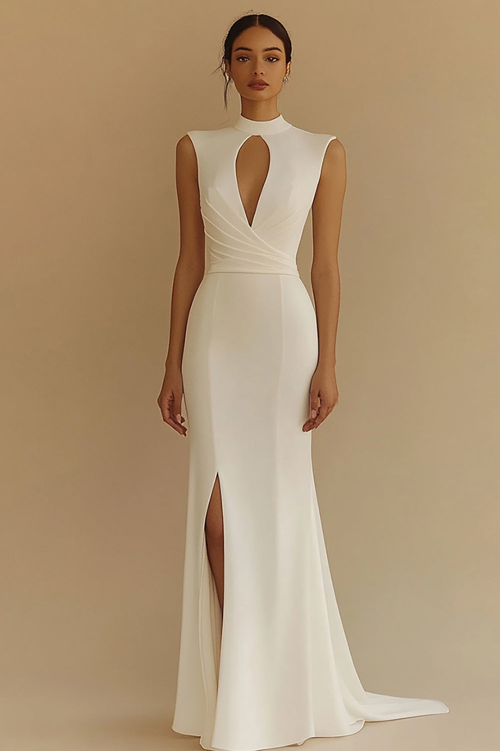 Sheath Ivory Cut Out Engagement Dress with Slit