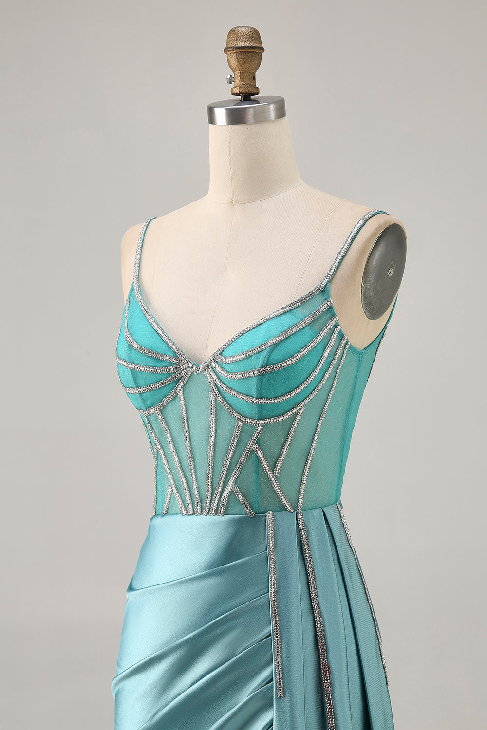 Satin Bodycon Beaded Green Homecoming Dress with Streamer - Image 6