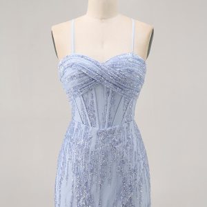 Sequin Corset Grey Blue Tight Homecoming Dress