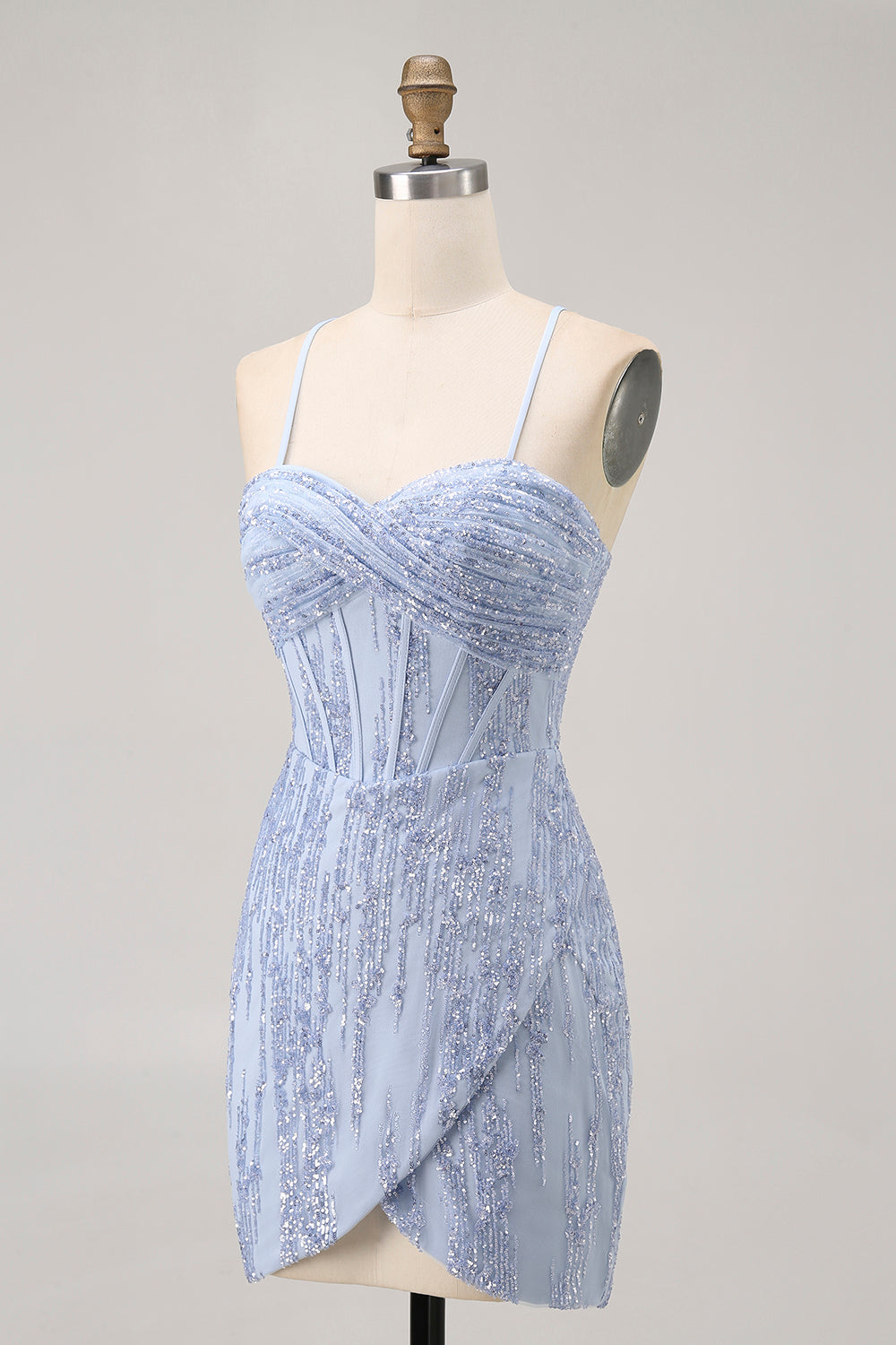 Sequin Corset Grey Blue Tight Homecoming Dress - Image 3