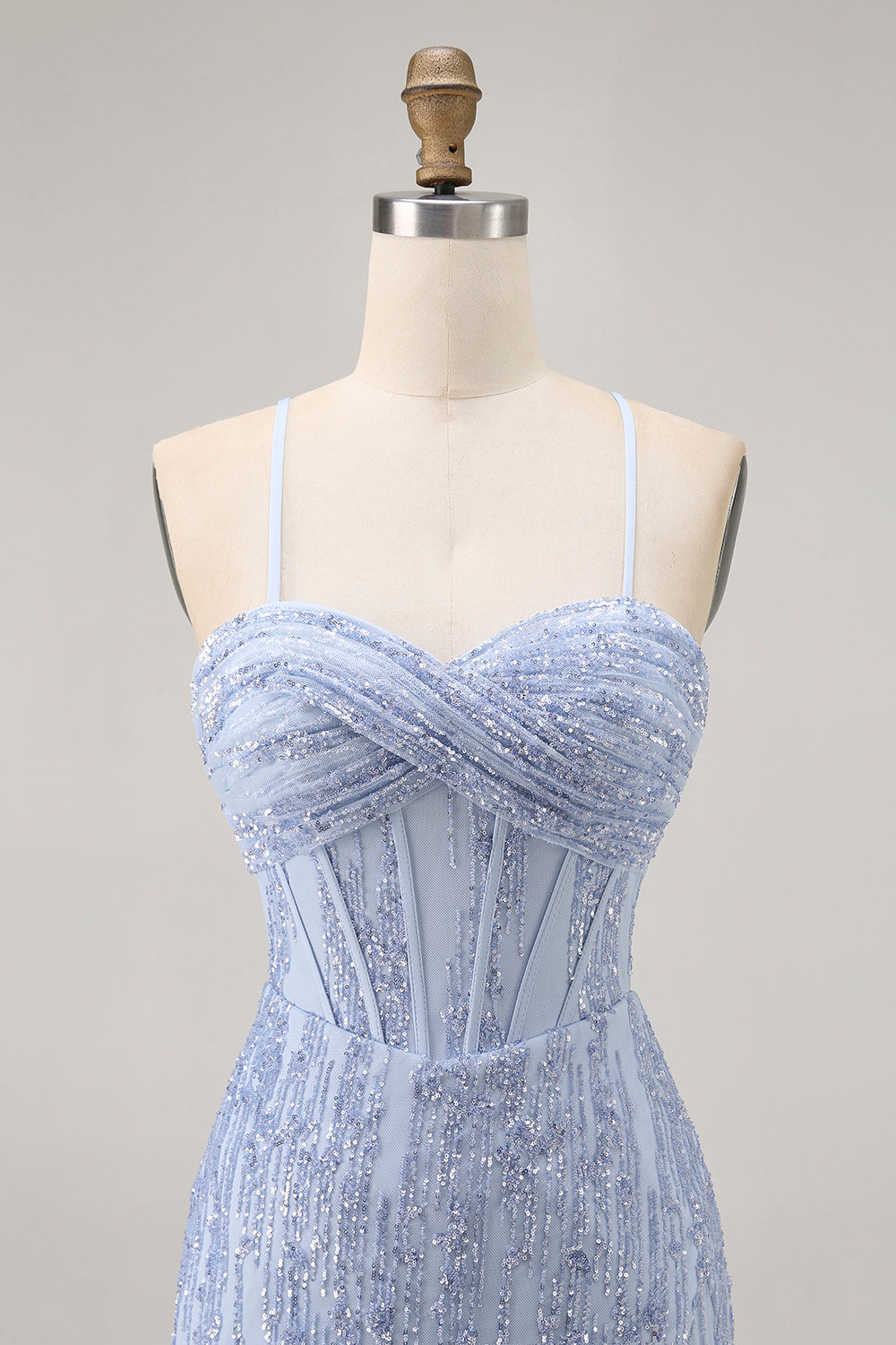 Sequin Corset Grey Blue Tight Homecoming Dress - Image 4