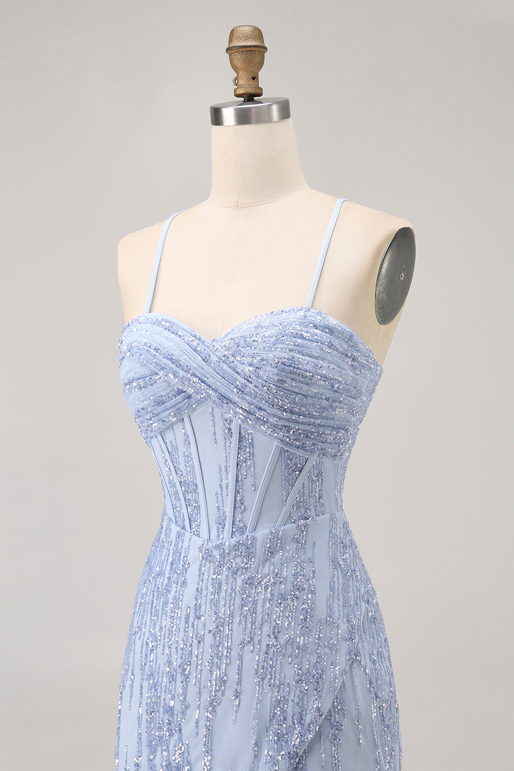 Sequin Corset Grey Blue Tight Homecoming Dress - Image 6