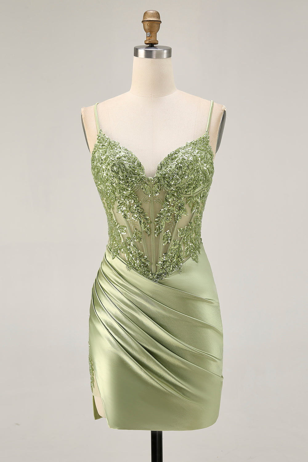 Sage Green Corset Bodycon Homecoming Dress With Sequins - Image 3
