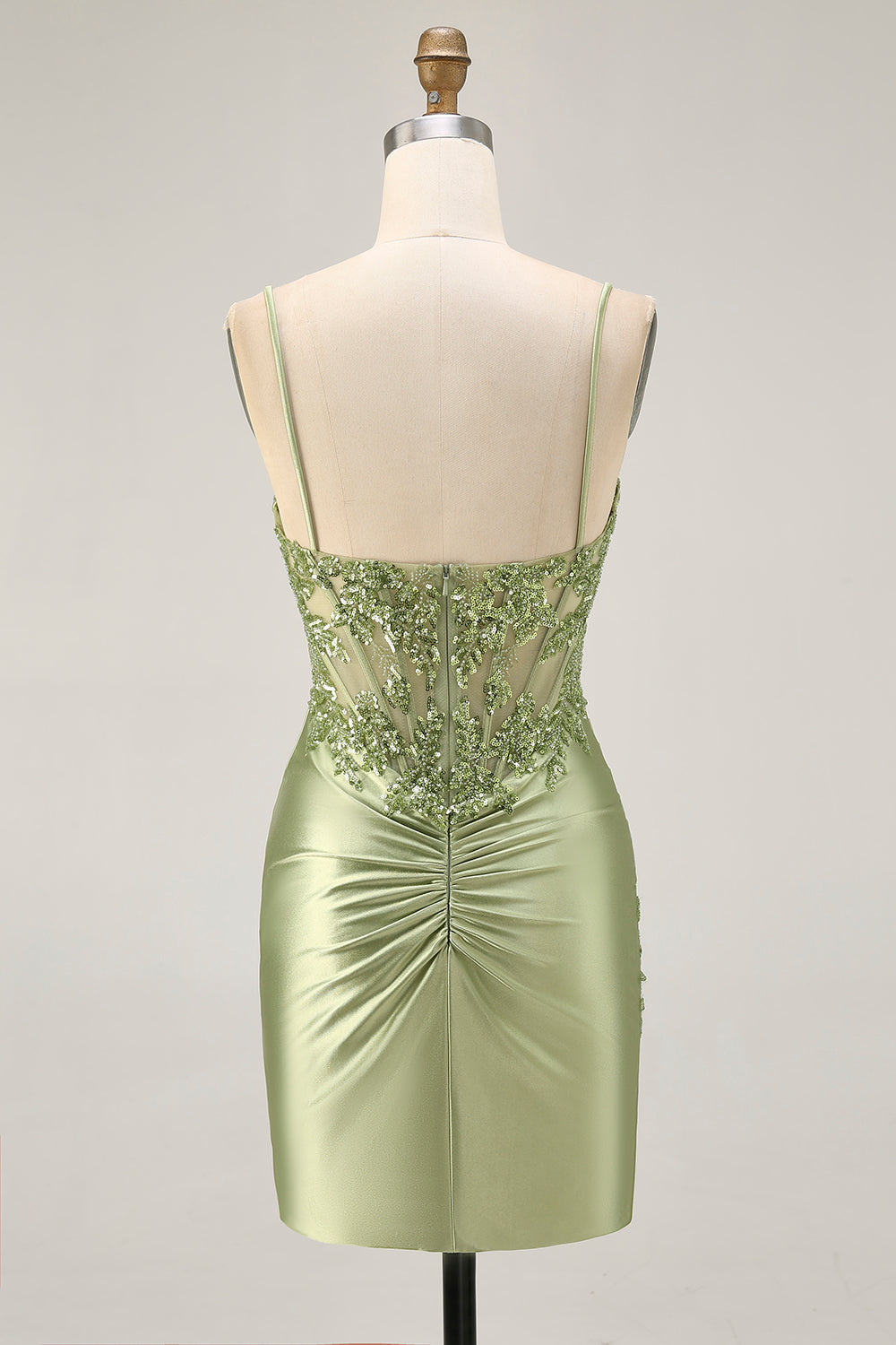 Sage Green Corset Bodycon Homecoming Dress With Sequins - Image 4