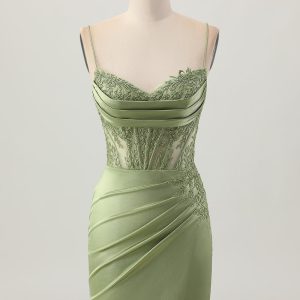 Sage Green Tight Corset Homecoming Dress With Appliques