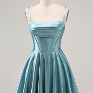 Satin Corset Grey Green A Line Homecoming Dress