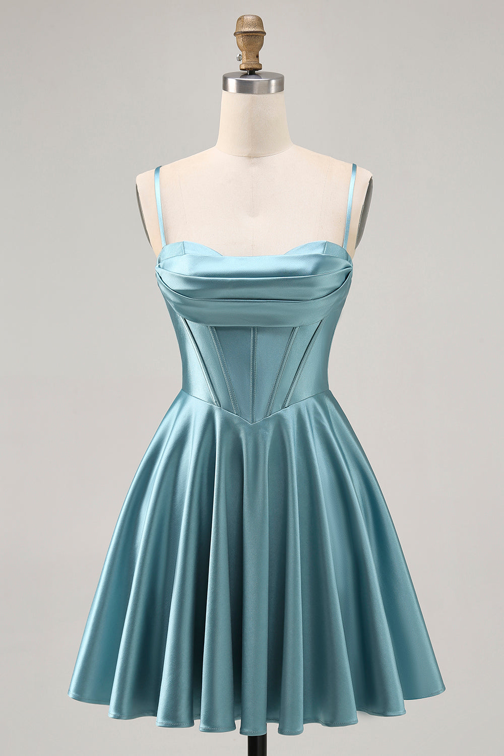 Satin Corset Grey Green A Line Homecoming Dress