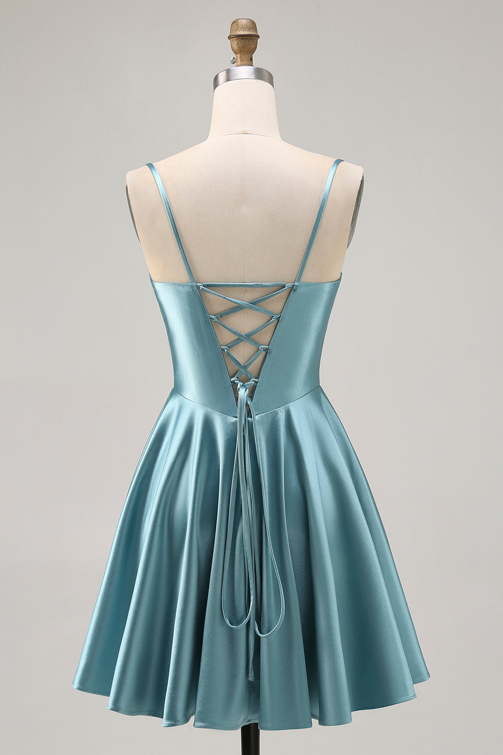 Satin Corset Grey Green A Line Homecoming Dress - Image 2