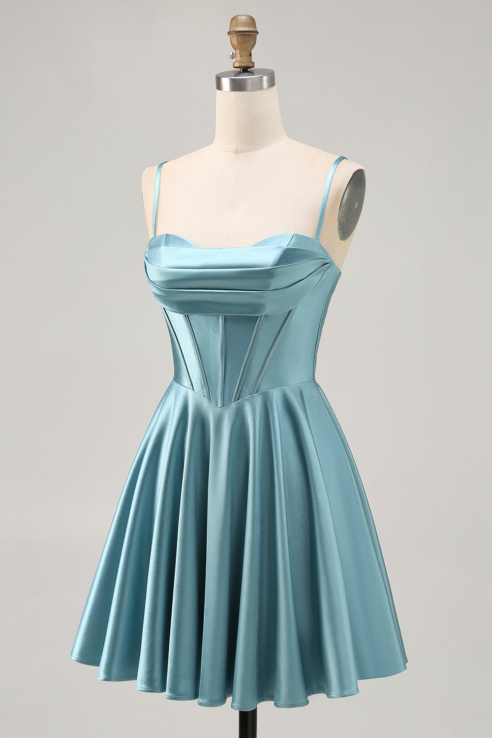 Satin Corset Grey Green A Line Homecoming Dress - Image 3