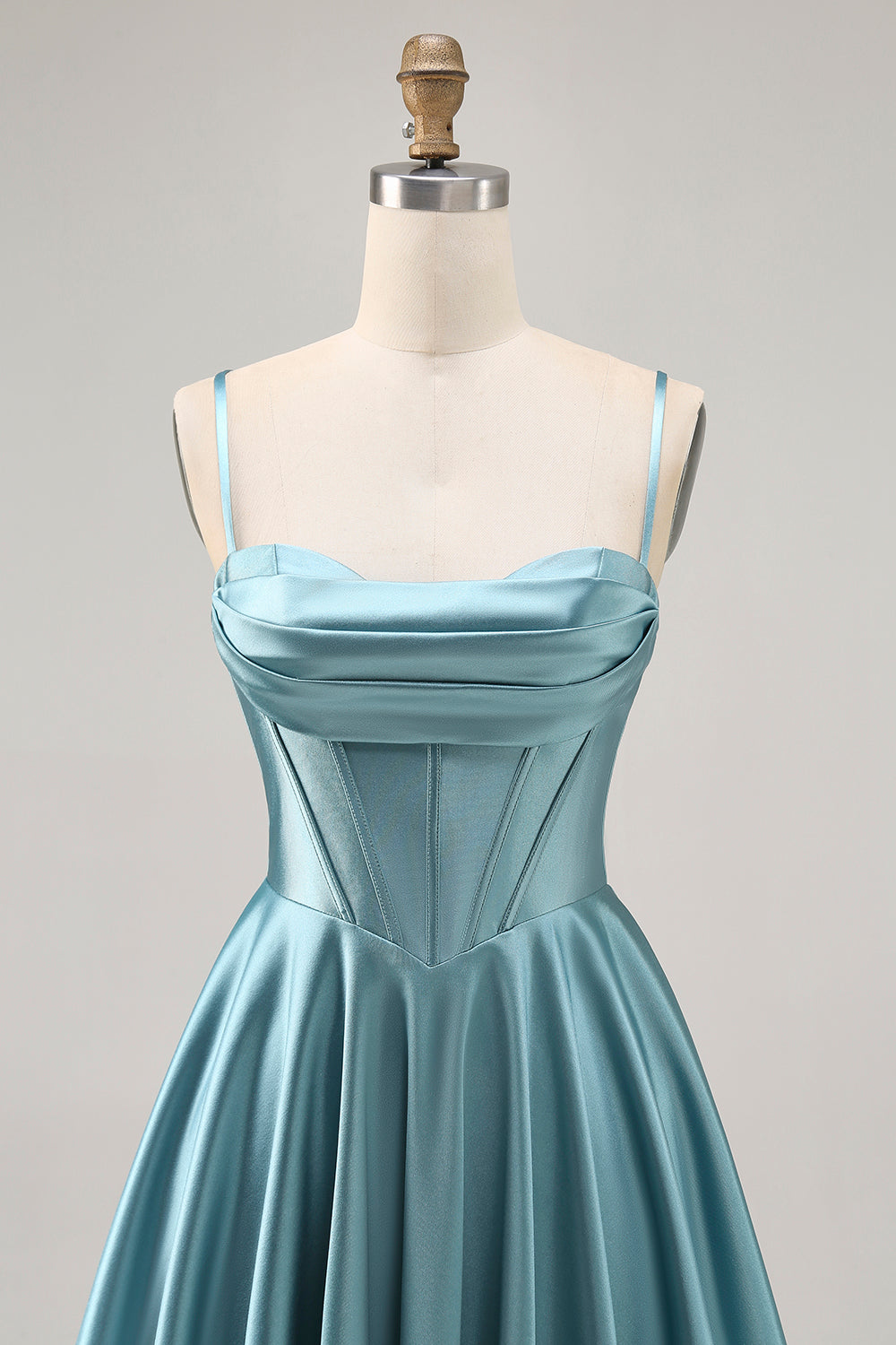 Satin Corset Grey Green A Line Homecoming Dress - Image 4