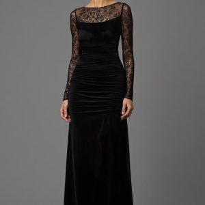 Sheath Lace Illusion Long Sleeve Black Formal Dress
