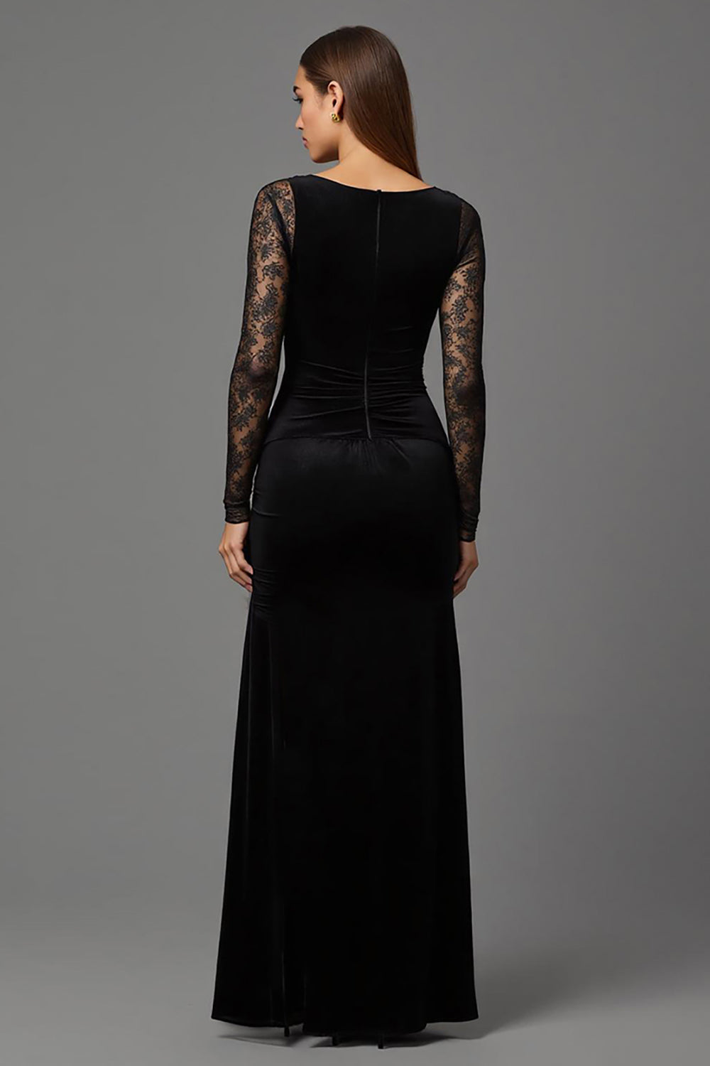 Sheath Lace Illusion Long Sleeve Black Formal Dress - Image 2
