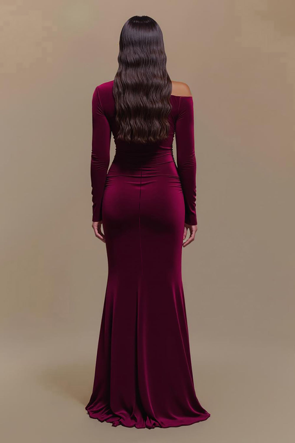 Sheath Velvet Burgundy Formal Dress with Slit - Image 2
