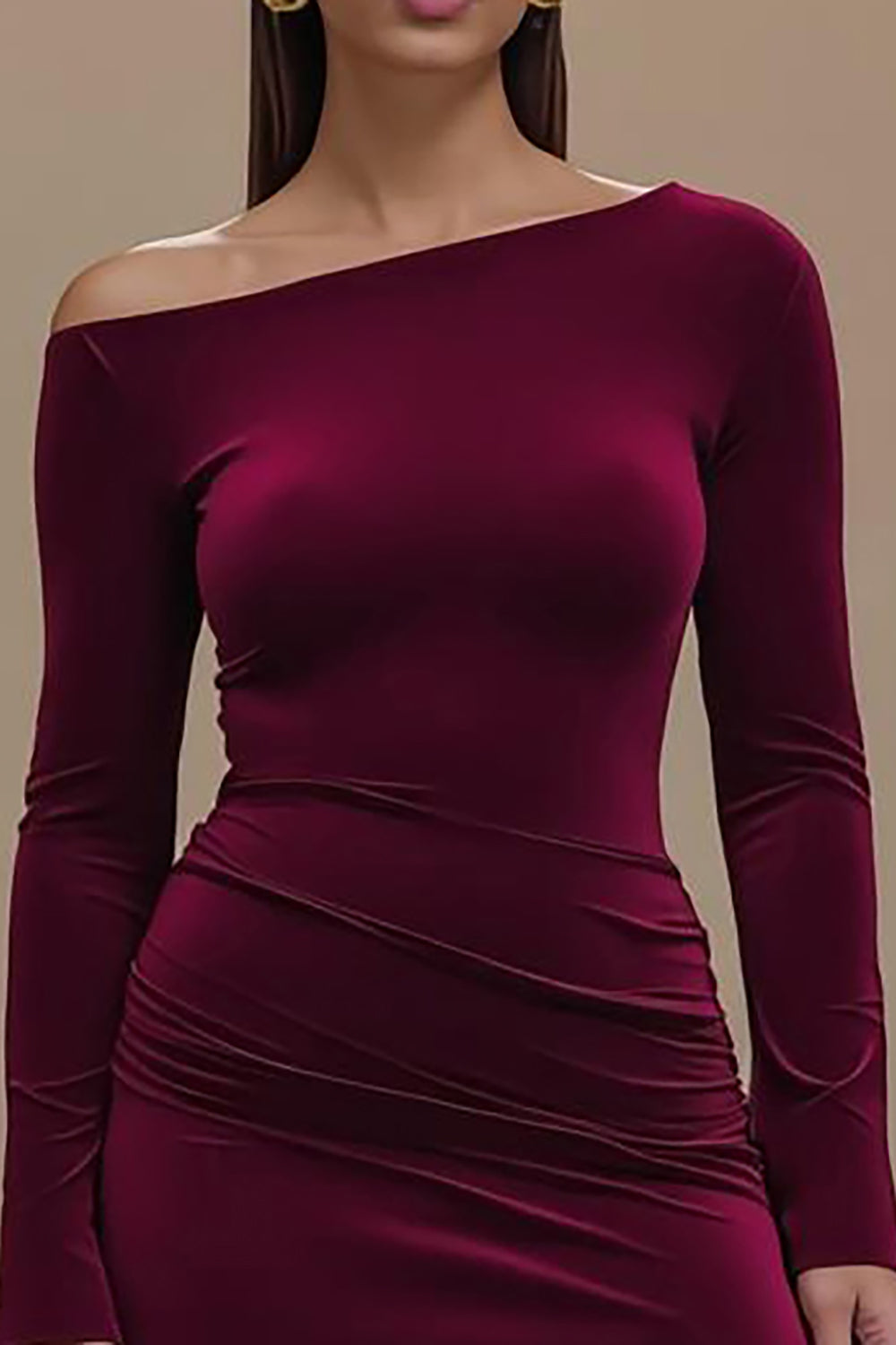Sheath Velvet Burgundy Formal Dress with Slit - Image 3