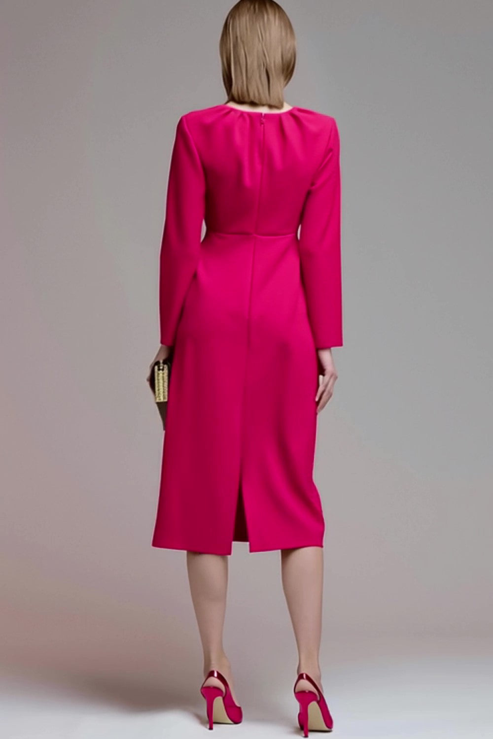 Sheath Long Sleeve Fuchsia Business Casual Dress - Image 2