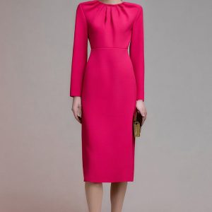 Sheath Long Sleeve Fuchsia Business Casual Dress